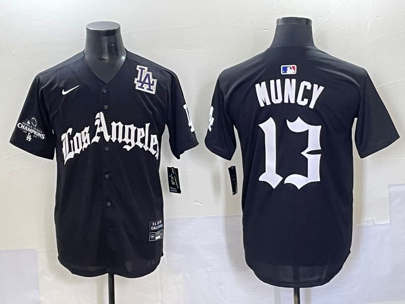 Men 2025 Los Angeles Dodgers #13 Muncy Black Five generations Joint Name Nike MLB Jersey style 11